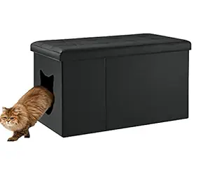 Sweet Barks Designer Cat Litter Box Enclosure Hidden Washroom Bench Ottoman (Black)