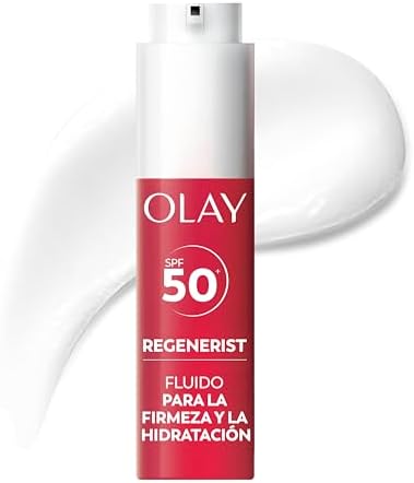 Olay Regenerist Firm & Plump Fluido SPF50+. Idratante Viso con Peptide di Collagene, Niacinamide e Pro-Vitamina B5. Crema Idratante dalla Texture Leggera. Idrata, Rassoda e Rimpolpa la Pelle