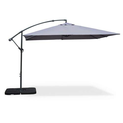 Alice's Garden Parasol déporté carré 3x3m - Hardelot 3x3m - Gris - Manivelle Anti-Retour | Toile déperlante | Facile à Utiliser