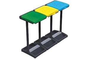 Avilia Juego de 3 cubos de basura con tapas de colores | Cubo de basura para recogida selectiva | Porta bolsas para residuos | Cubo de basura con compartimentos para bolsas de 110 l