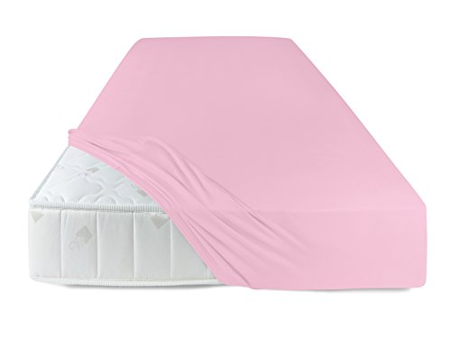 Gewebtes Eck-Spannbettlaken in 11 frischen Pastell-Farben und in 4 verschiedenen Größen erhältlich, 100% Baumwolle, 180 x 200 cm, rosa - 4