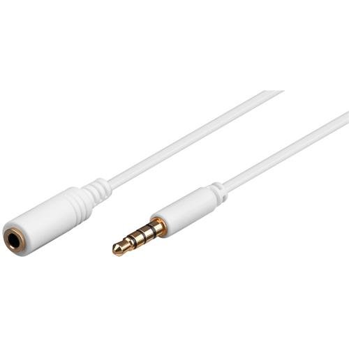3,5mm-Klinke-Verlängerungskabel, Weiß, 2 m - Klinke 3,5 mm-Stecker (4-Pin, Stereo) > Klinke 3,5 mm-Buchse (4-Pin, Stereo)