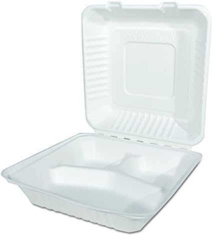 Southern Champion Tray 18940 ChampWare Molded Fiber White 3-Section Clamshell Container, 9" L x 9" W (Case of 200)