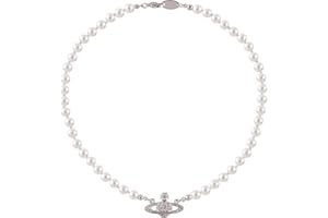 Mingkeda White Pearl Necklace Saturn Planet Pendant Necklace Minimalist Jewelry for Women Friend Girlfriend Birthday Anniversary Pearl