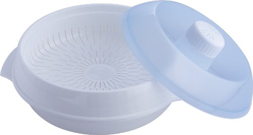 Mikrowellen-Dampfgarer mit Deckel, praktischer Dampfgartopf für die Mikrowelle, Durchmesser 22 cm, weiss, NEU + OVP