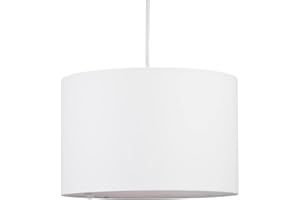 FIRSTCHOICELIGHTING Modern White Ceiling Light Shade Easy Fit Ceiling Lightshade Modern 25cm Drum Shade White Cotton Fabric
