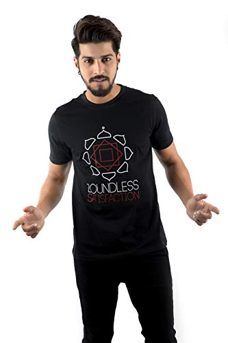 IAD Stylez 100% Cotton Half Sleeves Round Neck Black Printed T-Shirt for Men (Boundless Satisfaction)
