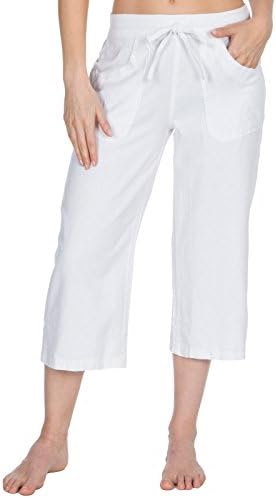 Ladies Cropped 3/4 Linen Capri Elasticated Waist Summer Pant Trouser Size