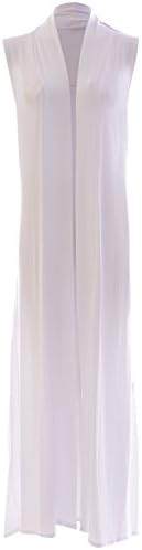 Women's Ladies Sleeveless Long Length Boyfriend Maxi Cardigan Shrug 8-18 (SM(8-10), White)