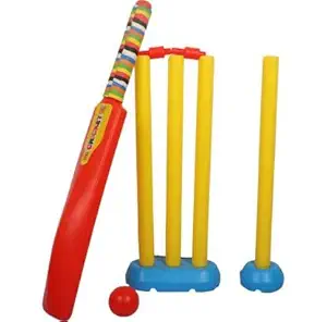 Mahi Zone Plastic Cricket Kit Juniors Size for Age Group 6-10 Years | Bat & Ball with Wicket Set for Kids (Multicolor) ,CRICKSET28