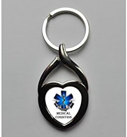 Custom Personalised Medical Alert Stainless Steel Pendant Emergency ID Keyring, Gift - Blue (Heart)