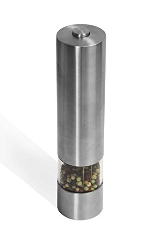 Oxid7® Pfeffermühle gebürstetet Edelstahl mit Licht | SET | Elektrische Mühle für Pfeffer · Salz · Gewürze | Automatik Mahlwerk aus Keramik (1 Stück)
