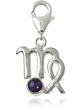 Charm Sternzeichen Anhänger Jungfrau 18mm, 925 Sterling Silber mit Amethyst Edelstein lila, Sternbild für Armband...