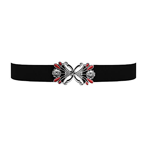 BlackButterfly 2.5 CM De Ancho Hebilla En Forma De Diente De León Cinturón Vaquero (Negro - Rojo, 42-44)