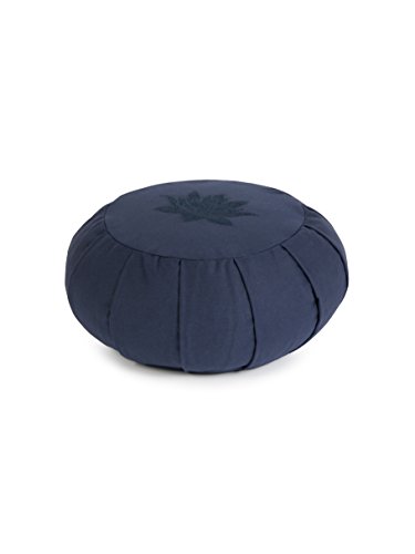 Yoga Studio plissé Rond Zafu Coussin de Méditation Sarrasin - Feuille de Lotus, Bleu Marine