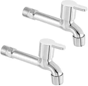 ZESTA Stainless Steel Brass Disc Flora Long Body Bib Cock Tap with Flange (Standard; Silver) - Pack of 2