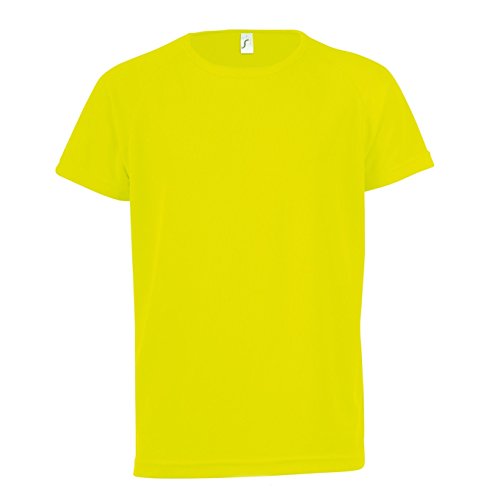 SOLS - Camiseta de deporte de manga corta Unisex Modelo Sporty Niños Niñas - Deportes/Gimnasia/Correr (10 Años /Amarillo Fluorescente)