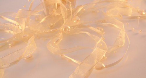 Dekoband creme Hochzeit 5m Organzaband Satinband Herzen Perlen - 2