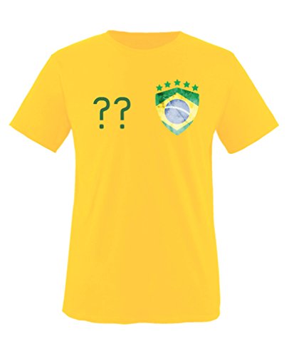 Comedy Shirts – Brasilien Trikot – Wappen: Klein – Wunsch – Kinder T-Shirt – Gelb / Dunkelgrün Gr. 152-164
