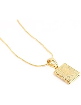 Remi Bijou - Halskette mit Anhänger Medaillon - 18K vergoldet Quran Koran - aufklappbar für Foto Allah Islam Muslim...