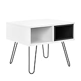 Farbe: Weiß-Schwarz [en.casa] Retro-Design Beistelltisch \'Moskau\' / Konsolentisch/Nachttisch weiß-schwarz (50x50x44cm) - 2 Staufächer