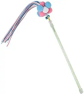 Kiki N Pooch Pom Pom Plush Ball Bell Teaser and Exerciser for Cat and Kitten - Cat Toy Interactive Cat Wand (Colour May Vary)