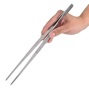 NJ Extra Long Tongs Aquarium Tweezers Set, Stainless Steel Straight Aquascaping Tweezer for Fish Tank Aquatic Plants, Extra Long Tweezer :18