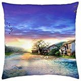 japan digital landscape - Throw Pillow Cover Case (18