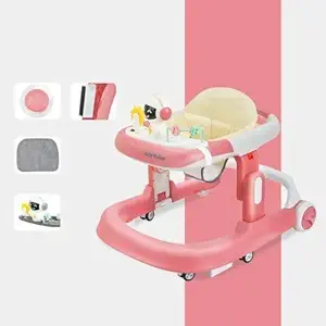 StarAndDaisy Baby Walker/Multifunction/Anti-o Shaped Leg/Anti-Fall/Music Box/Height Adjustment/Baby/Newborn/girl/boy/6-15months *with SEAT Cushion (Pink)