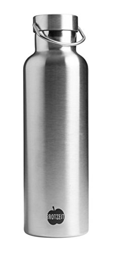 Preisvergleich Produktbild Brotzeit Thermosflasche Trinkflasche Edelstahl - 750ml 0,75 Liter dicht verschliessbar, 26x7,5cm, Silber