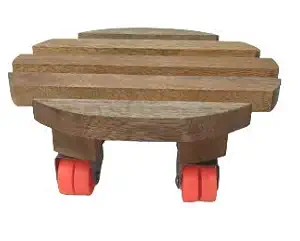 Truphe Wooden Plant Stand | Beige Planter Trolley Round Tray Coaster | 4 Moving Wheels Plant Trolley - Set of 1