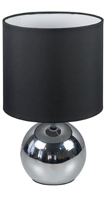 Ranex 6000.196 Lampe Abat-Jour Touch 3 Intensités Chrome Tissu Noir