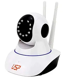 USP 720P HD V380 WiFi IP Smart Night Vision Camera with 2 Way Audio & up to 128 GB Micro SD Slot for Home, Office, Parking Lot (White)