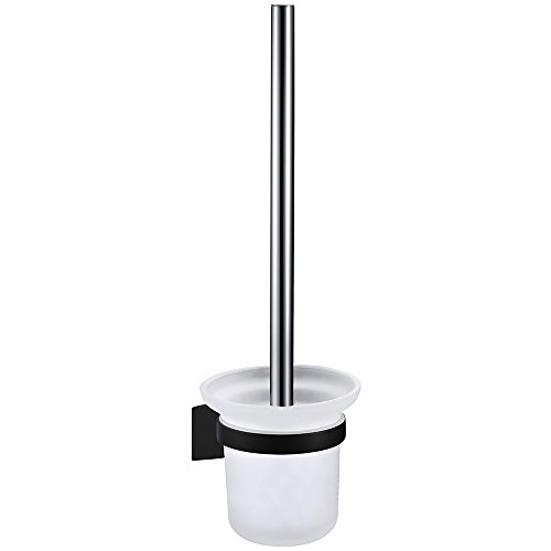 Homelody SS304 Edelstahl Toilettenbürste Bürstengarnitur Bürste Halter WC-Bürste Wandmontage Klobürste-Set Toilettenbürstengarnitur mit Glas für Bad Badzimmer - 2