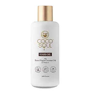 Coco Soul Hair Oil with Extra Virgin Coconut Oil & Vitamin E, For Healthy Hair Growth & Deep Nourishment, Enriched with Almond, Mineral Oil & Silicone Free, From the makers of Parachute, 200ml, White