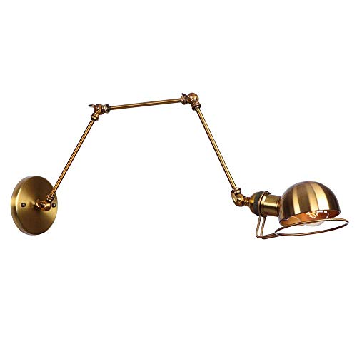 Preisvergleich Produktbild HWJF Retro verstellbare Wand Beleuchtung Industriestil Schmiedeeisen Langarm Wandleuchte Schwenkarm Wandbehang Lampe Licht Wandlampen Gold