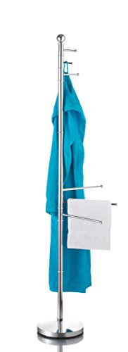 Axentia Bad 282188 Garderoben- und Handtuchständer Romino, verchromt, mit schwerer Bodenplatte, 3 Armen für Handtücher und 3 Haken, 177 cm hoch - 2