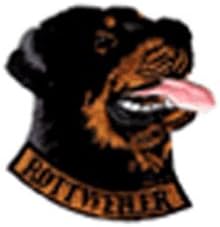 Embroidered Iron On / Sew On Patch Rottweiler, head with text