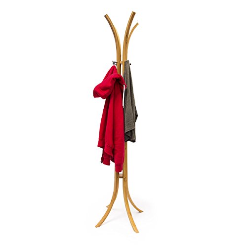 Relaxdays Garderobenständer Holz H x B x T: 175 x 50 x 50 cm Kleiderständer als Standgarderobe aus hochwertigem Bambus mit 4 Armen und Kleiderhaken für Flur und Diele zum Aufhängen von Kleidung, natur