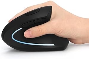 ONELY Mouse Verticale Wireless USB ergonomico Ricaricabili, 2.4G scroll Endurance mouse ad alta precisione ottico per PC/laptop/Mac, Palm rest Thumb pulsanti DPI regolabile,5 buttons-Nero
