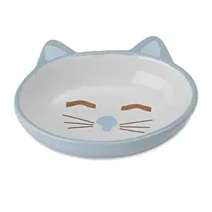 Petrageous Stoneware Pet Bowls Here Kitty, 5-1/2-Inch Oval, 5.3-Ounce, Blue