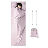 Wilxaw Draps de Sac de Couchage, 100% Coton Confortable Doublure de Sac de Couchage avec Taie d'oreiller, Sac de Couchage Ultraléger Hygiène pour Voyage Camping Randonnée Hôtel, Rose (75x210cm)