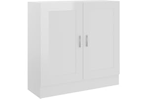 vidaXL High Gloss White Book Cabinet in Scandinavian Style - Durable Engineered Wood - Freestanding with 2 Compartments and Doors for Various Rooms.