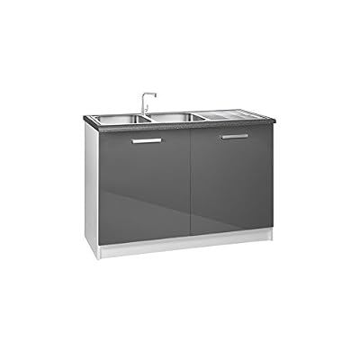 tendencio Meuble de cuisine bas sous-evier 120 cm TARA gris laqué brillant