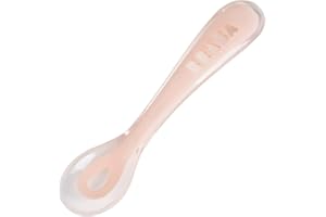 BÉABA - Silikonowa łyżka dla niemowląt i małych dzieci – od 8 miesięcy – miękka – zaokrąglone krawędzie – ergonomiczny uchwyt – różowa