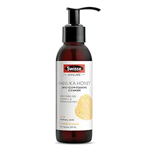 Swisse Skincare Manuka Honey Daily Glow Foaming Cleanser Face Wash for Glowing Skin with Vitamin C and Papaya Enzymes - 120 ml (Normal Skin)