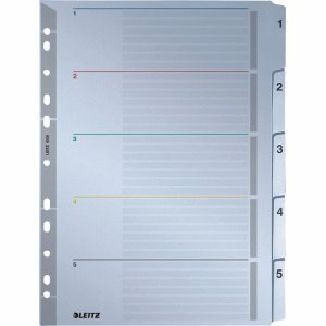 Preisvergleich Produktbild Leitz 10 x Register A4 1-5 grau wiederbeschreibbar