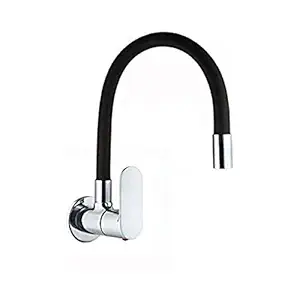 JAGGER Droop Handle Brass Flexible Sink tap for Kitchen Sink, Black Flexible Kitchen tap with Silicone Swivel Spout, Chrome Finish with Teflon Tape and Flange