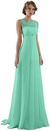 JinXuanYa Women's Long Lace Chiffon Bridesmaid Dresses Prom Party Evening Dress(UK16, Mint Green)