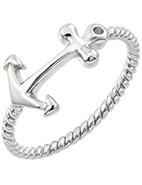 Ring Rhodium beschichtet Sterling Silber runde klare Zirkonia Anker Schnur Ring